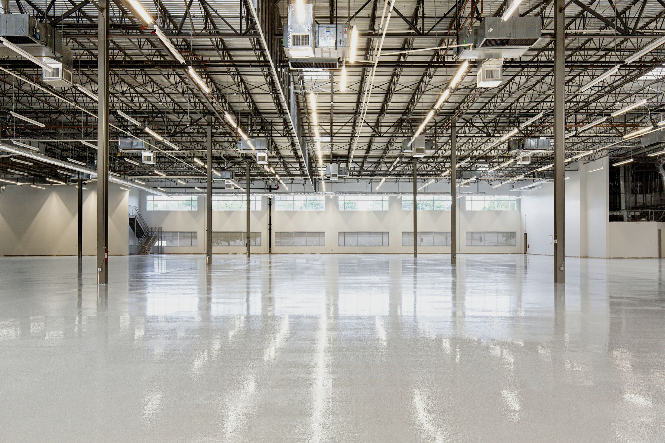 Industrial interior with polished slab and clerestory glazing